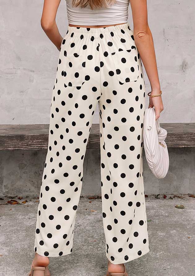 Grazier Polka Dot Pocket Mid Rise Straight Leg White Pants - Image 2