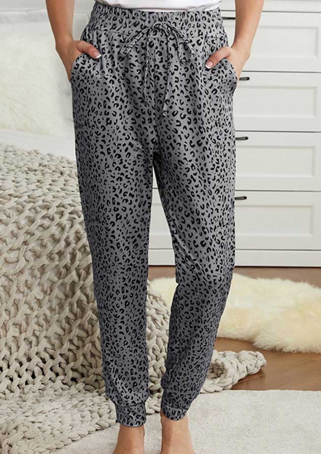 Hawker Leopard Elastic Waist Casual Gray Joggers - Image 3