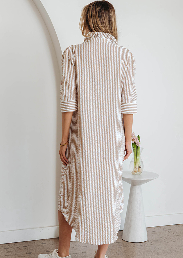Lennon Stripe Collar Half Sleeve Khaki Maxi Dress - Image 2