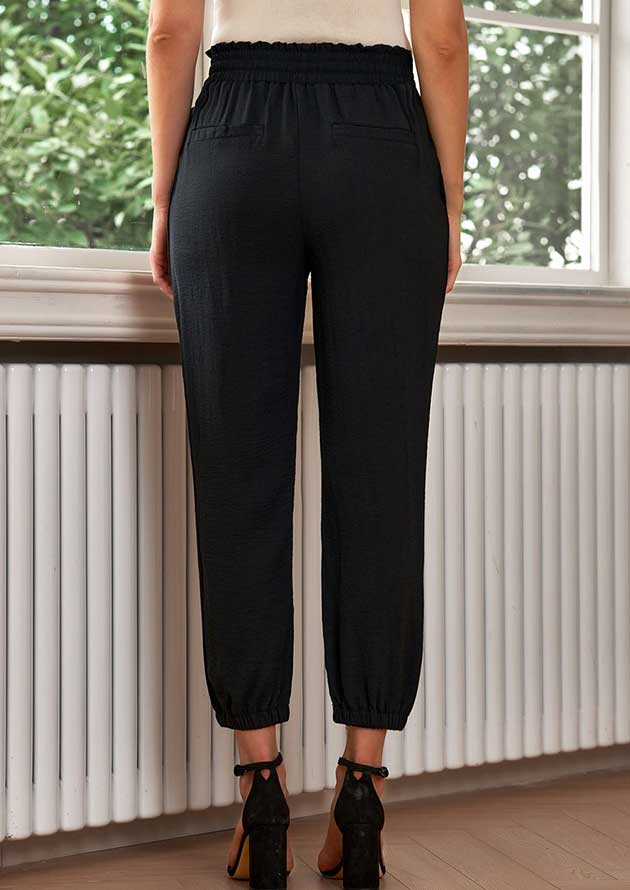 Lopez Drawstring Smocked Waist Black Joggers - Image 2