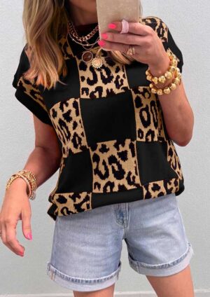 Monaco Short Sleeve Black Leopard Sweater