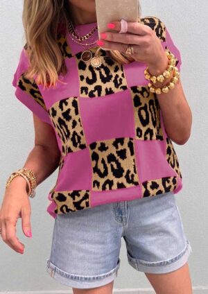 Monaco Short Sleeve Pink Leopard Sweater