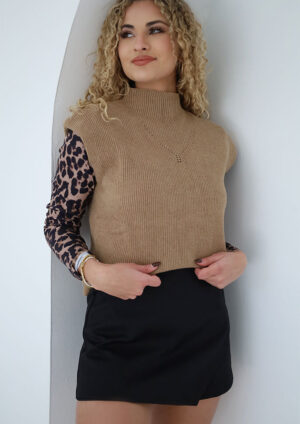 Pauli Ribbed Knit Mock Neck Sleeveless Brown Top
