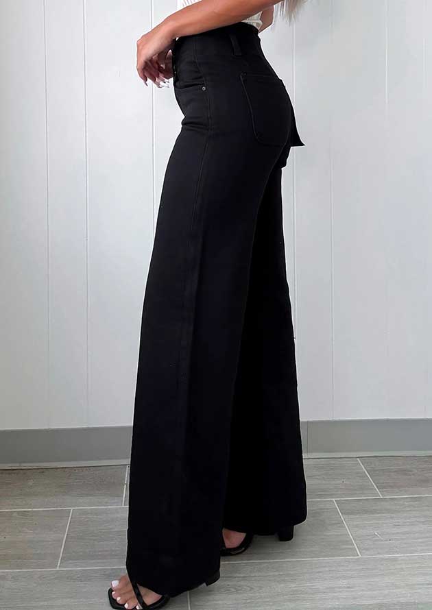 Rachel 2 Button High Waist Wide Leg Black Jean - Image 2