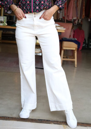 Rachel 2 Button High Waist Wide Leg White Jean
