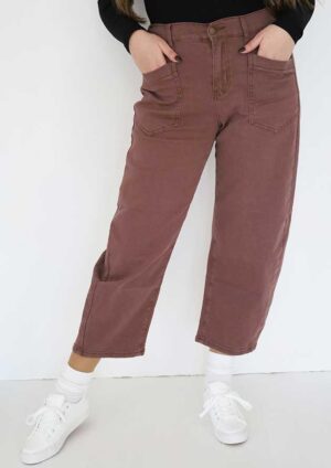 Sepia Patch Pocket Ankle Length Brown Barrel Jeans