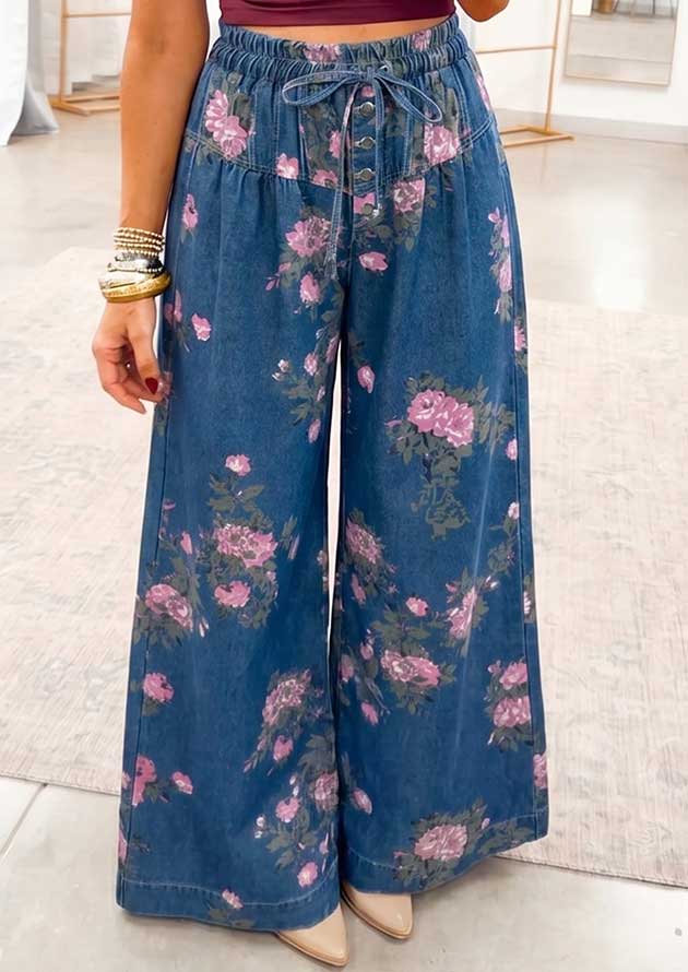 Soft Bloom Tie-Waist Dark Blue Jeans