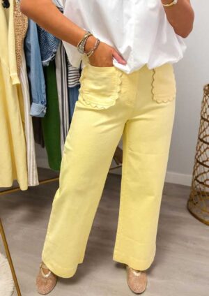 Sunny Scalloped Patch Pocket Shift Yellow Jeans