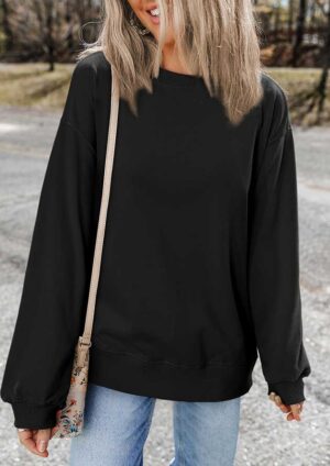 Tamlyn Plain Drop Shoulder Pullover Black Sweater