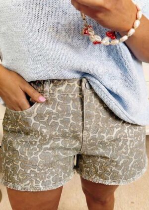 Tina Raw Edge Leopard Denim Shorts
