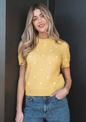 Utopia Polka Dot Bubble Short Sleeve Yellow Top