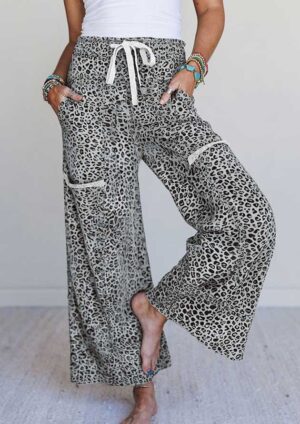 Wagner Animal Print Wide Leg Gray Pants