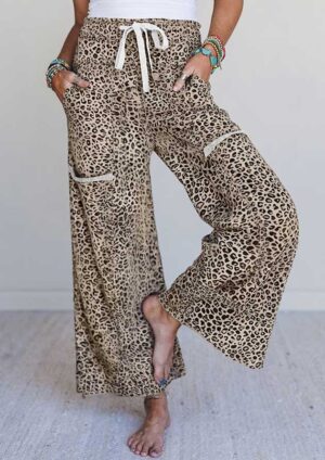 Wagner Animal Print Wide Leg Khaki Pants