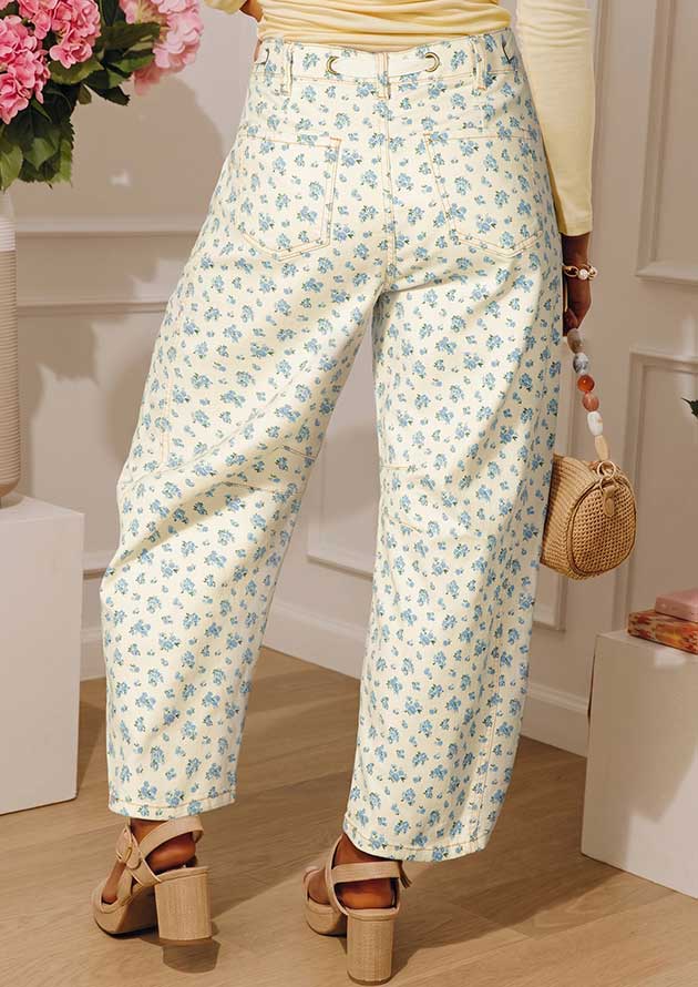 Wildflower Knot Waist Floral Beige Barrel Jeans - Image 2