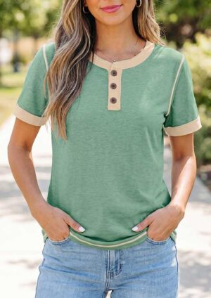 April Raw Seam Buttoned Mint Green Top