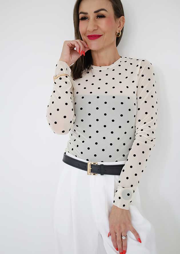 Betty Velvet Polka Mesh Long Sleeve Top