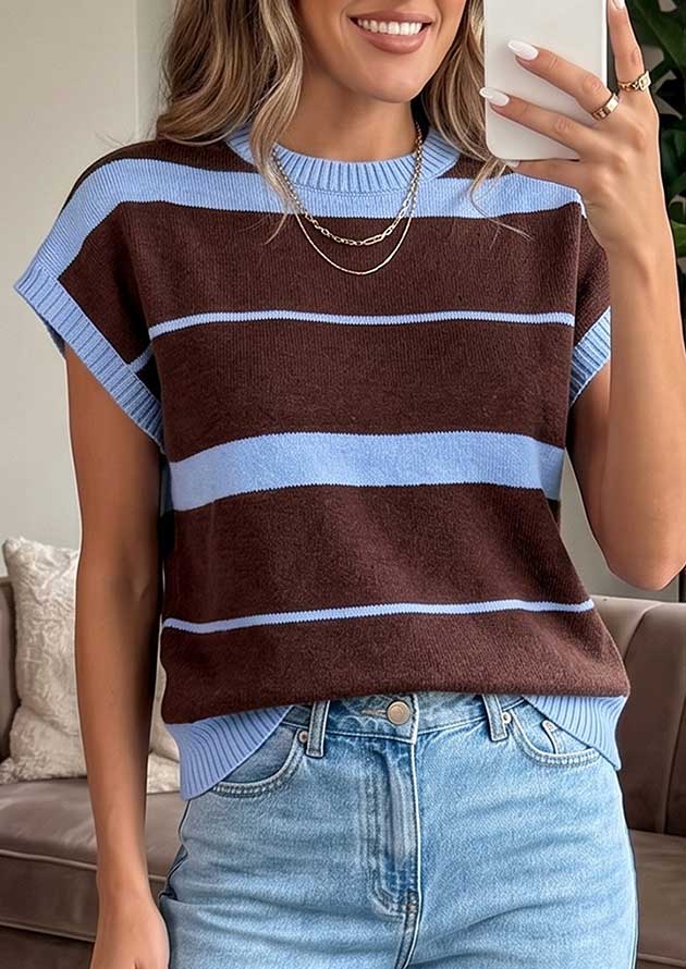Boardwalk Stripe Round Neck Knit Blue Top