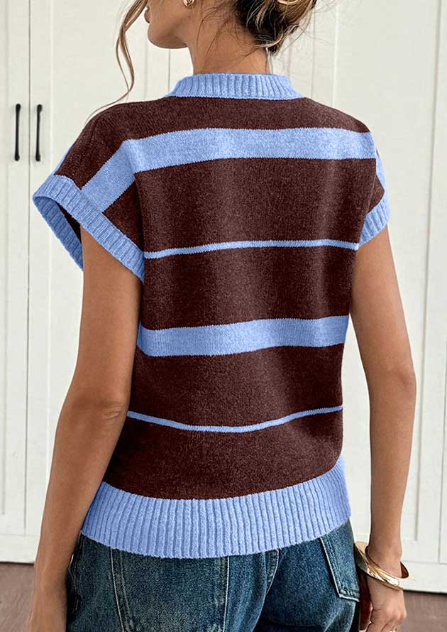 Boardwalk Stripe Round Neck Knit Blue Top - Image 3