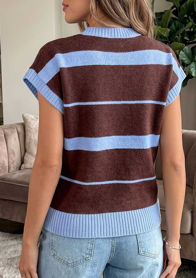 Boardwalk Stripe Round Neck Knit Blue Top - Image 2