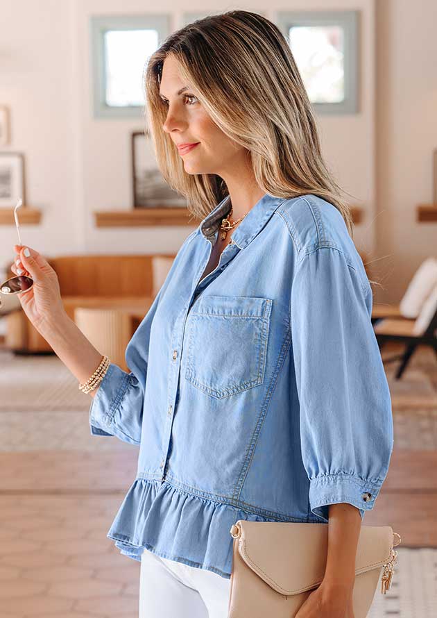 Country Side Button Down Chamray Blue Shirt - Image 3