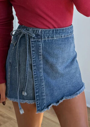 Danielle Wrapped Tied Waist Blue Denim Skort