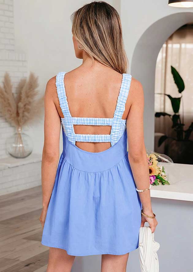 Gigi Two Piece Gingham Contrast Blue Short Dress - Image 2