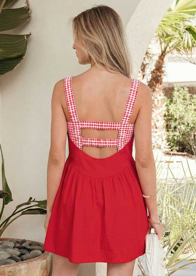 Gigi Two Piece Gingham Contrast Red Short Dress - Image 2