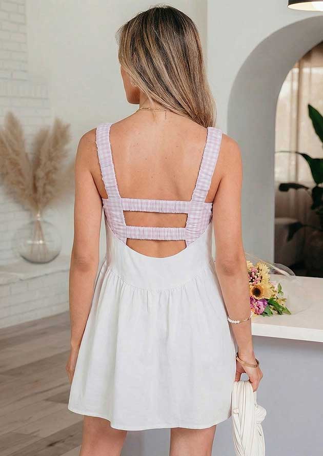 Gigi Two Piece Gingham Contrast White Short Dress - Image 2