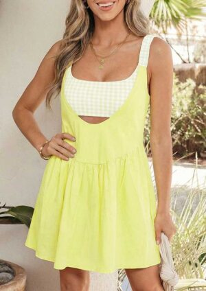 Gigi Two Piece Gingham Contrast Yellow Short Dress
