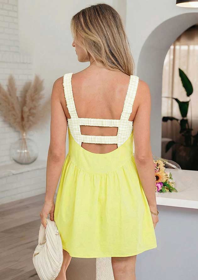 Gigi Two Piece Gingham Contrast Yellow Short Dress - Image 2