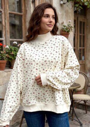 Harmony Floral Ribbed High Neck Sweatshirt