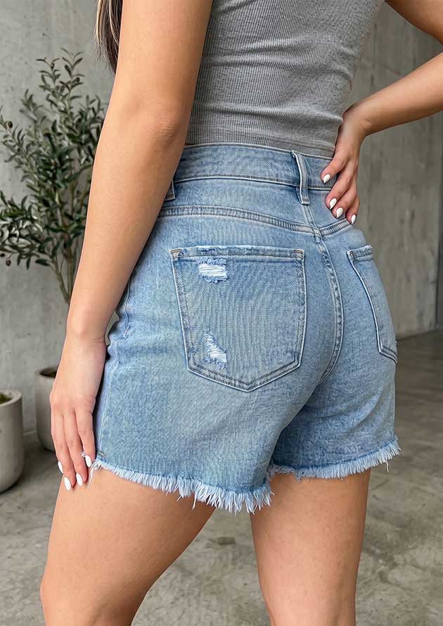 Menlyn Asymmetric Raw Hem Distressed Light Blue Short - Image 2