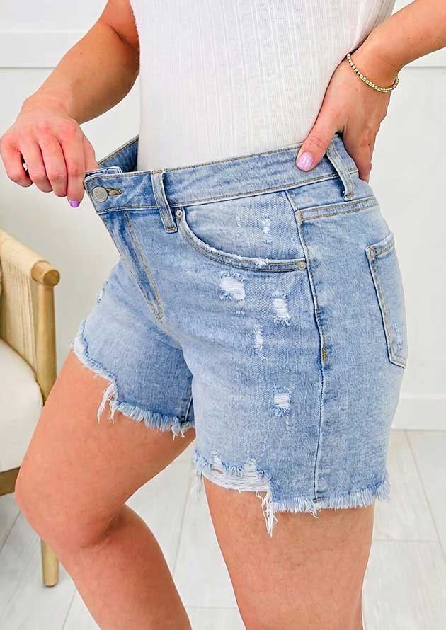 Menlyn Asymmetric Raw Hem Distressed Light Blue Short - Image 3