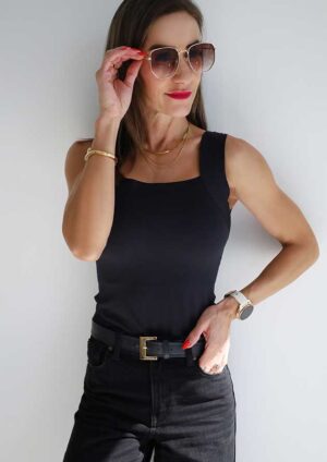 Mera Wide Strap Black Tank Top