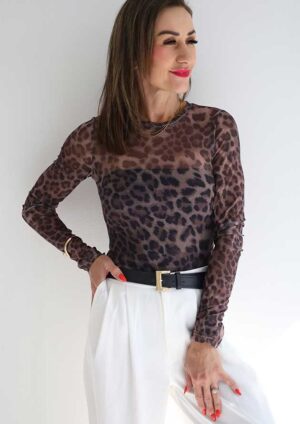 Panthera Mesh Leopard Brown Long Sleeve Top