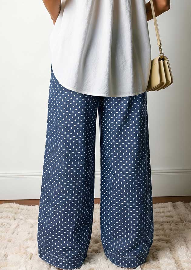 Paradise Polka Dot Button Pleated Wide Leg Jeans - Image 2
