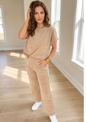 Sandstone Short Corduroy Top and Pants Beige Co-Ord Set