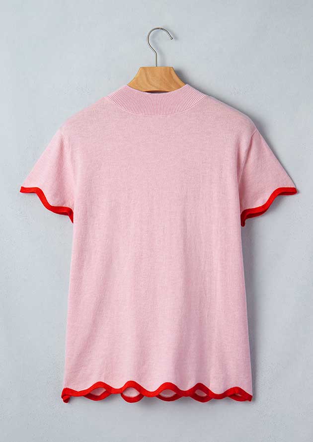 Sarah Wavy Trim Short Sleeve Knit Top - Image 3