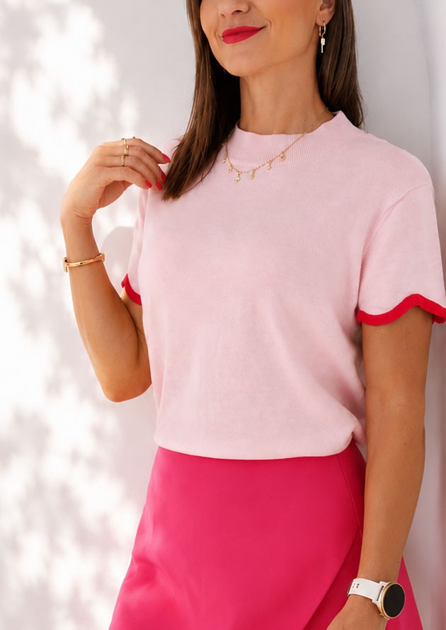 Sarah Wavy Trim Short Sleeve Knit Top - Image 2