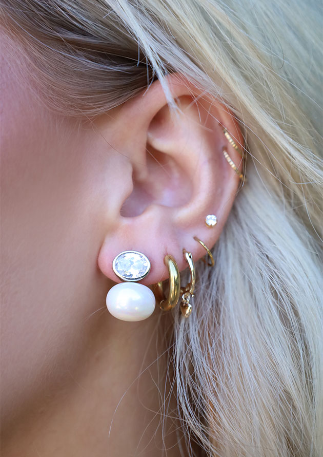 Silver Crown Pearl Drop Earrings - BR206