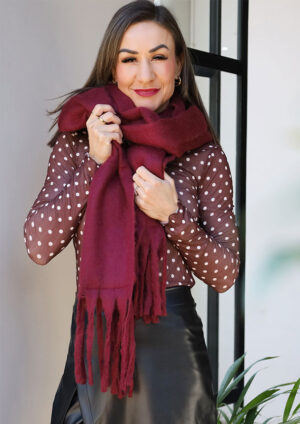 Snuggle Me Burgundy Tassel Scarf - LS69