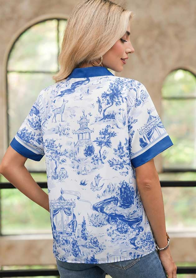 Swallow V Neck Raglan Sleeve Blue Blouse - Image 2