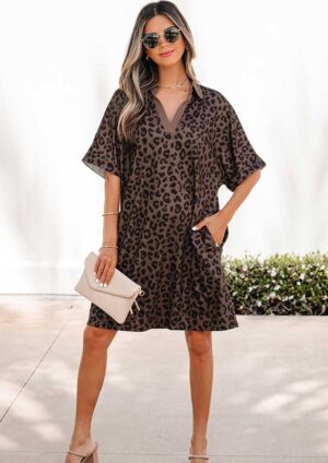 Taluna Collar V Neck Leopard Dress
