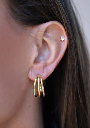 Triple Curve Gold Hoops Earrings - LM065