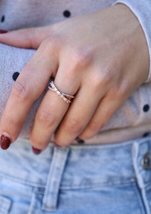 Twine Diamond Cross Rose Gold Ring- LRG139