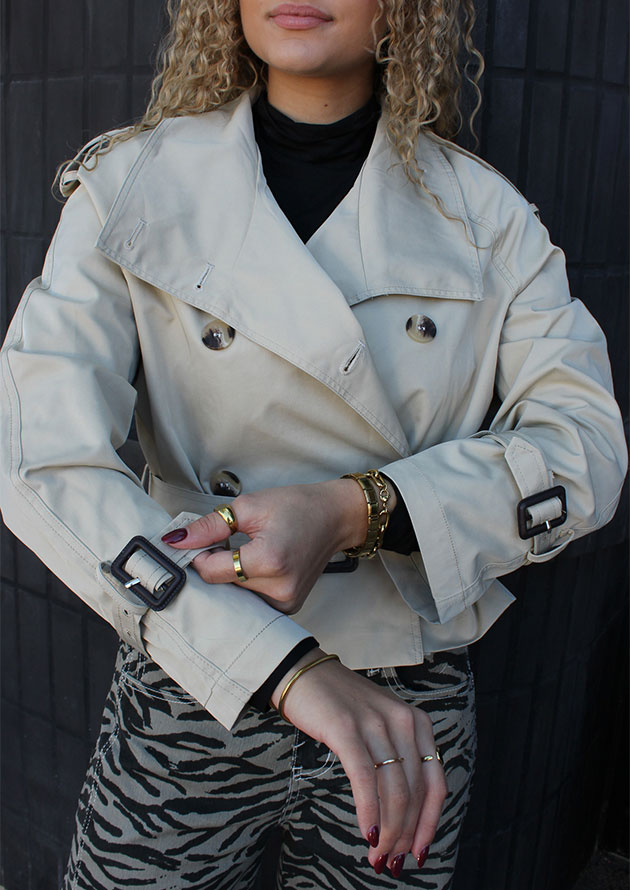 Urban Rain Beige Cropped Trench Coat - Image 3