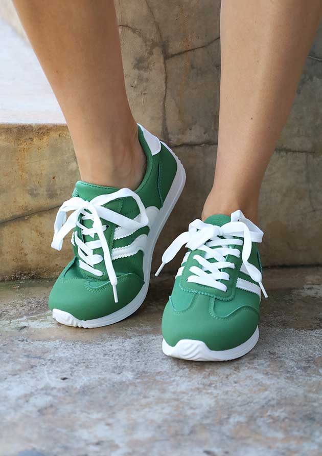Varsity Colour Block Green Lace Up Sneakers