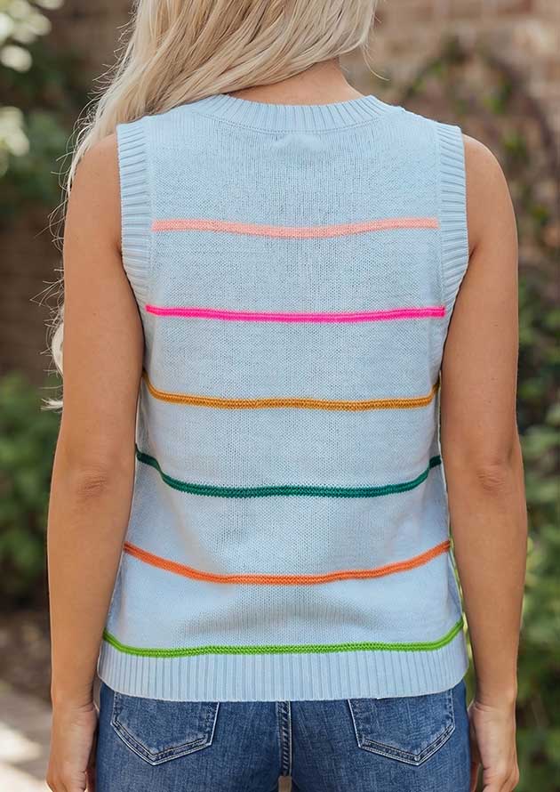 Anneri Stripe Round Neck Knitted Blue Sweater Tank Top - Image 2