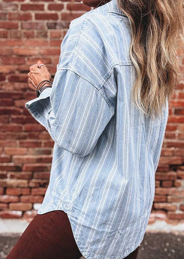 Belfast Stripe Chest Pocket Denim Boyfriend Button Shirt - Image 4