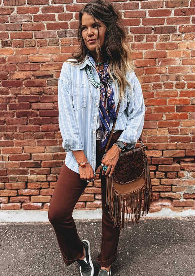 Belfast Stripe Chest Pocket Denim Boyfriend Button Shirt